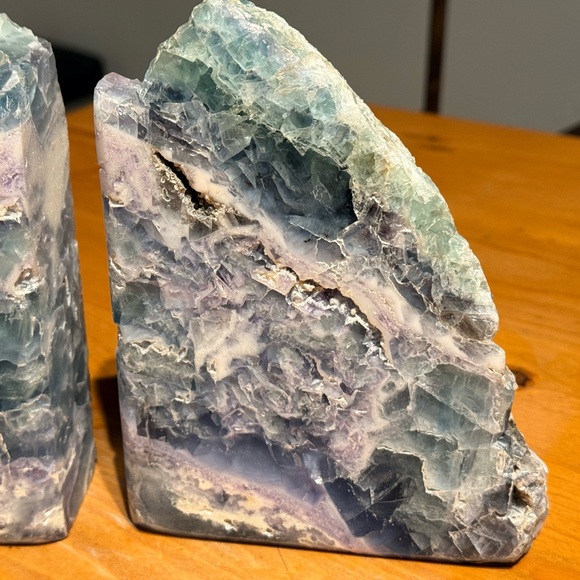 Ocean Aura Fluorite Bookends – Teal, Lavender & Crystal Veins - Picture 4 of 6